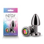 Rear Assets Petite - Gunmetal with Rainbow Gem - Gunmetal 6 cm Metal Butt Plug with Rainbow Rou