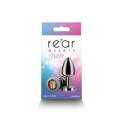 Rear Assets Petite - Gunmetal with Rainbow Gem - Gunmetal 6 cm Metal Butt Plug with Rainbow Rou