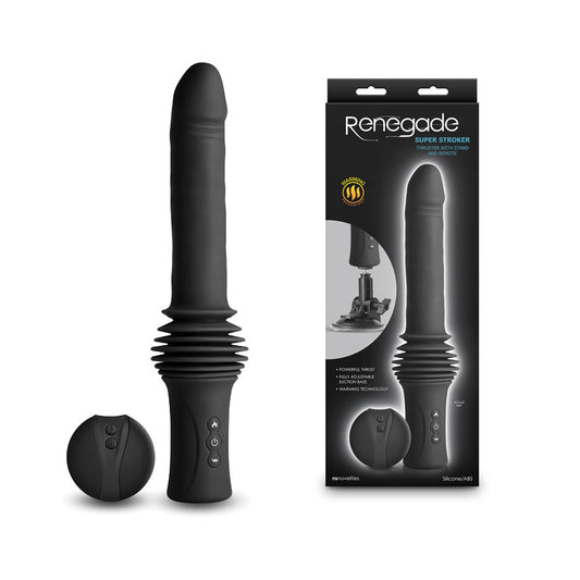 Renegade Super Stroker - Black - Black 36.8 cm USB Rechargeable Thrusting Vibrator with Remote Control & Stand