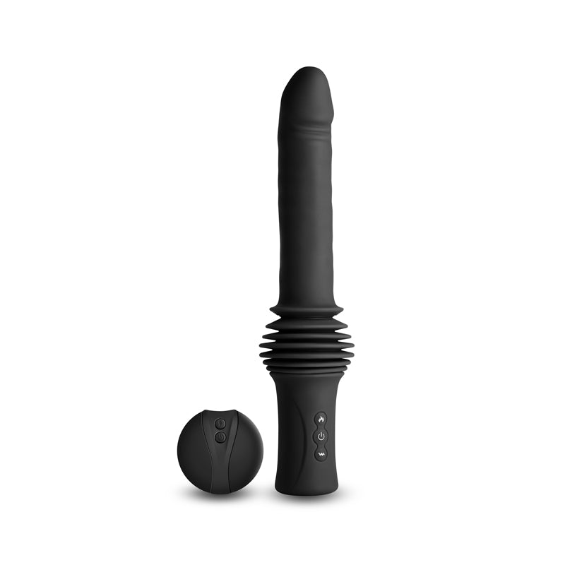 Renegade Super Stroker - Black - Black 36.8 cm USB Rechargeable Thrusting Vibrator with Remote Control & Stand