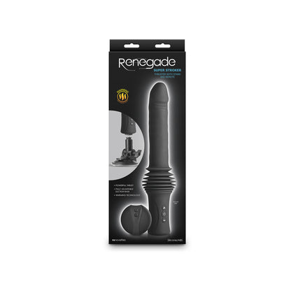 Renegade Super Stroker - Black - Black 36.8 cm USB Rechargeable Thrusting Vibrator with Remote Control & Stand