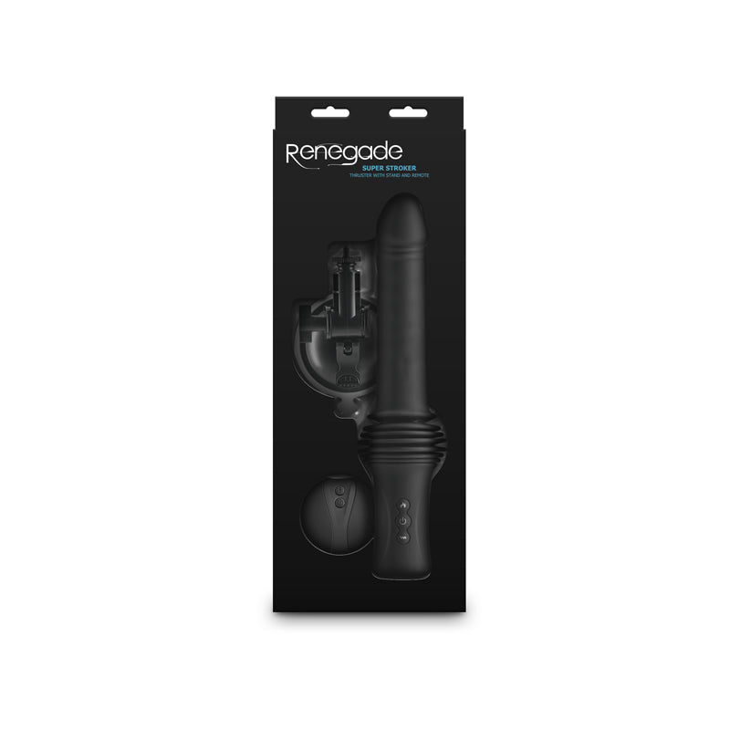 Renegade Super Stroker - Black - Black 36.8 cm USB Rechargeable Thrusting Vibrator with Remote Control & Stand