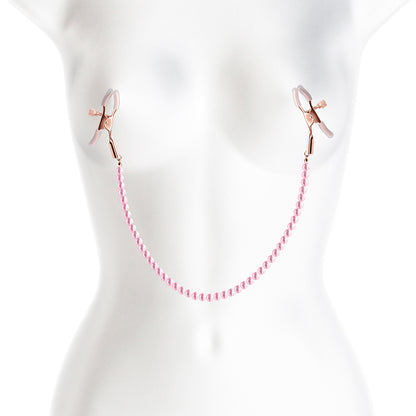 Bound Nipple Clamps - DC1 - Pink - Gold Nipple Clamps with Pink Pearl Chain