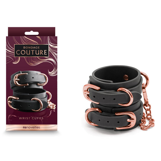 Bondage Couture Wrist Cuffs - Black - Black Restraints