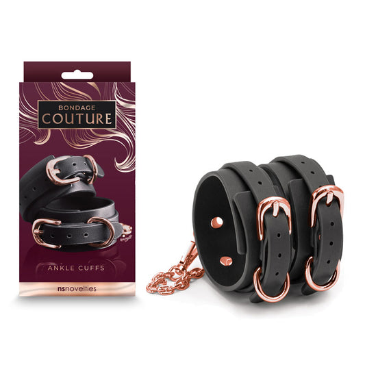 Bondage Couture Ankle Cuffs - Black - Black Restraints