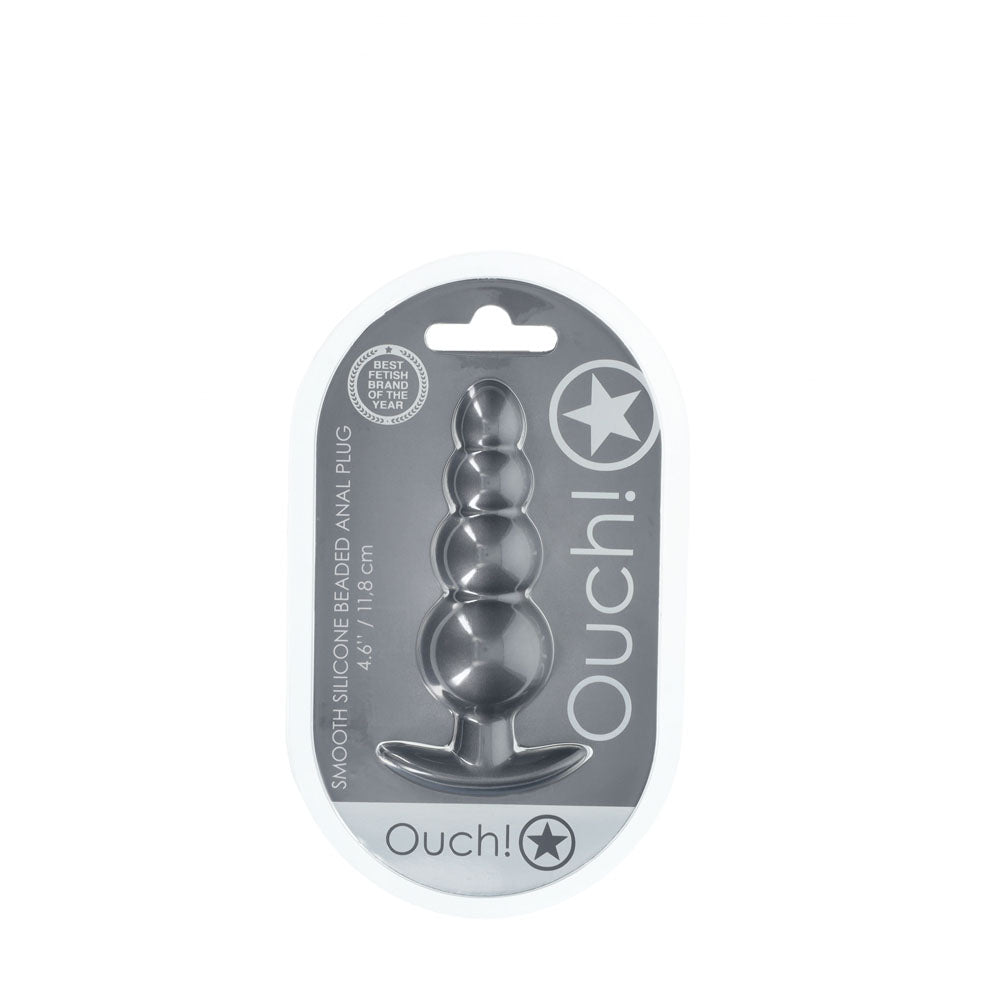 OUCH! Beaded Anal Plug - Gun Metal - Gun Metal Grey 11.7 cm Butt Plug