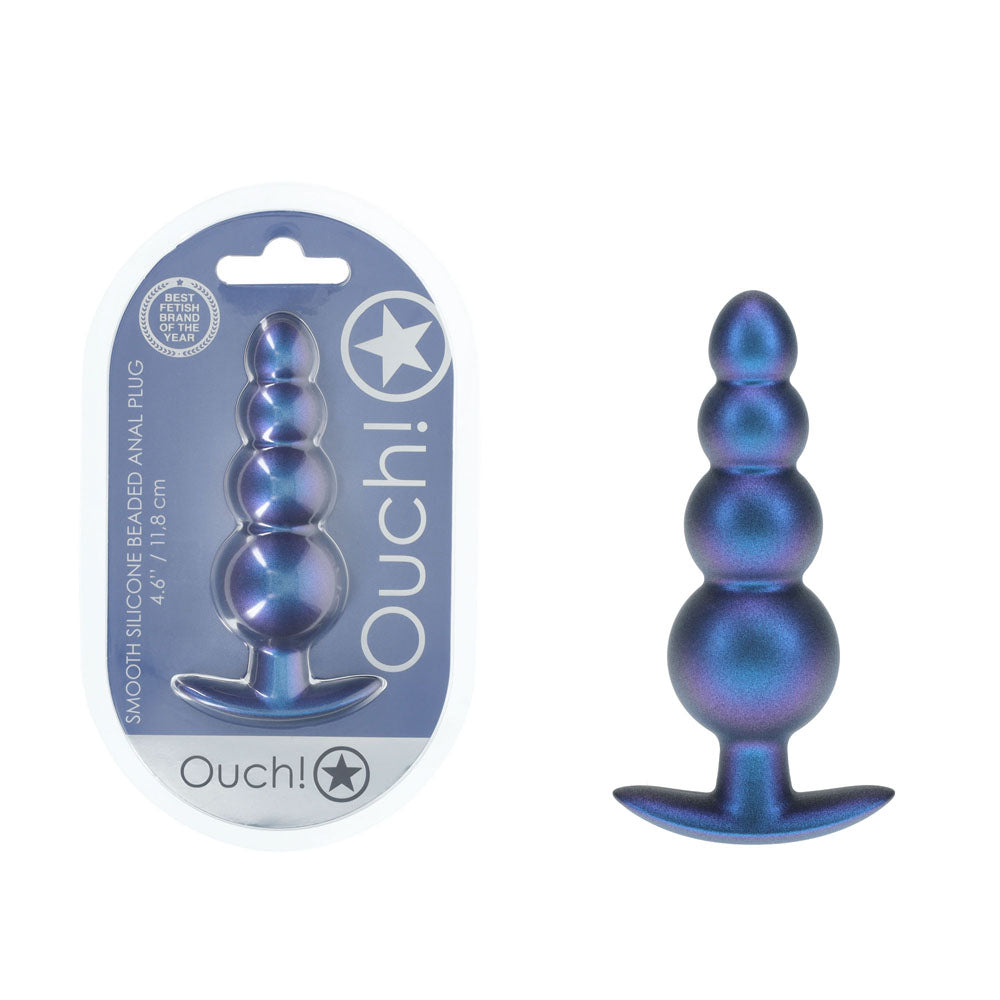 OUCH! Beaded Anal Plug - Metallic Blue - Metallic Blue 11.7 cm Butt Plug