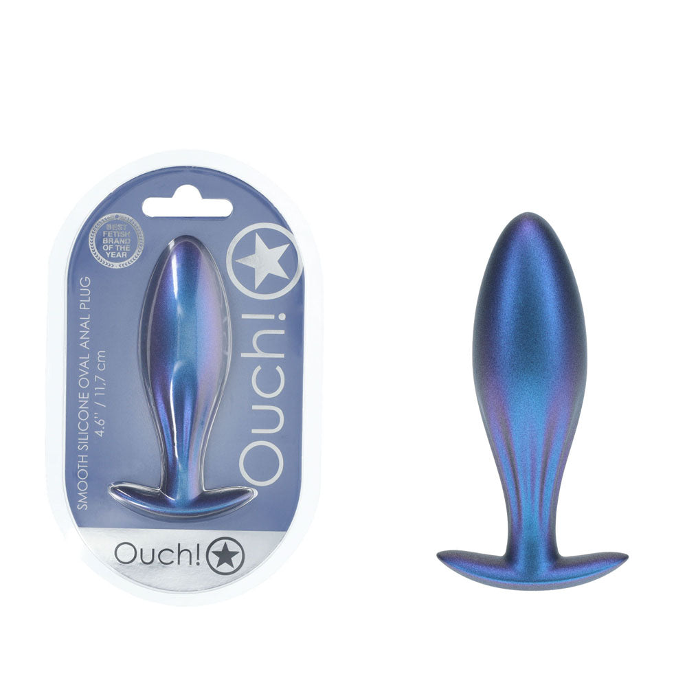 OUCH! Oval Anal Plug - Metallic Blue - Metallic Blue 11.7 cm Butt Plug