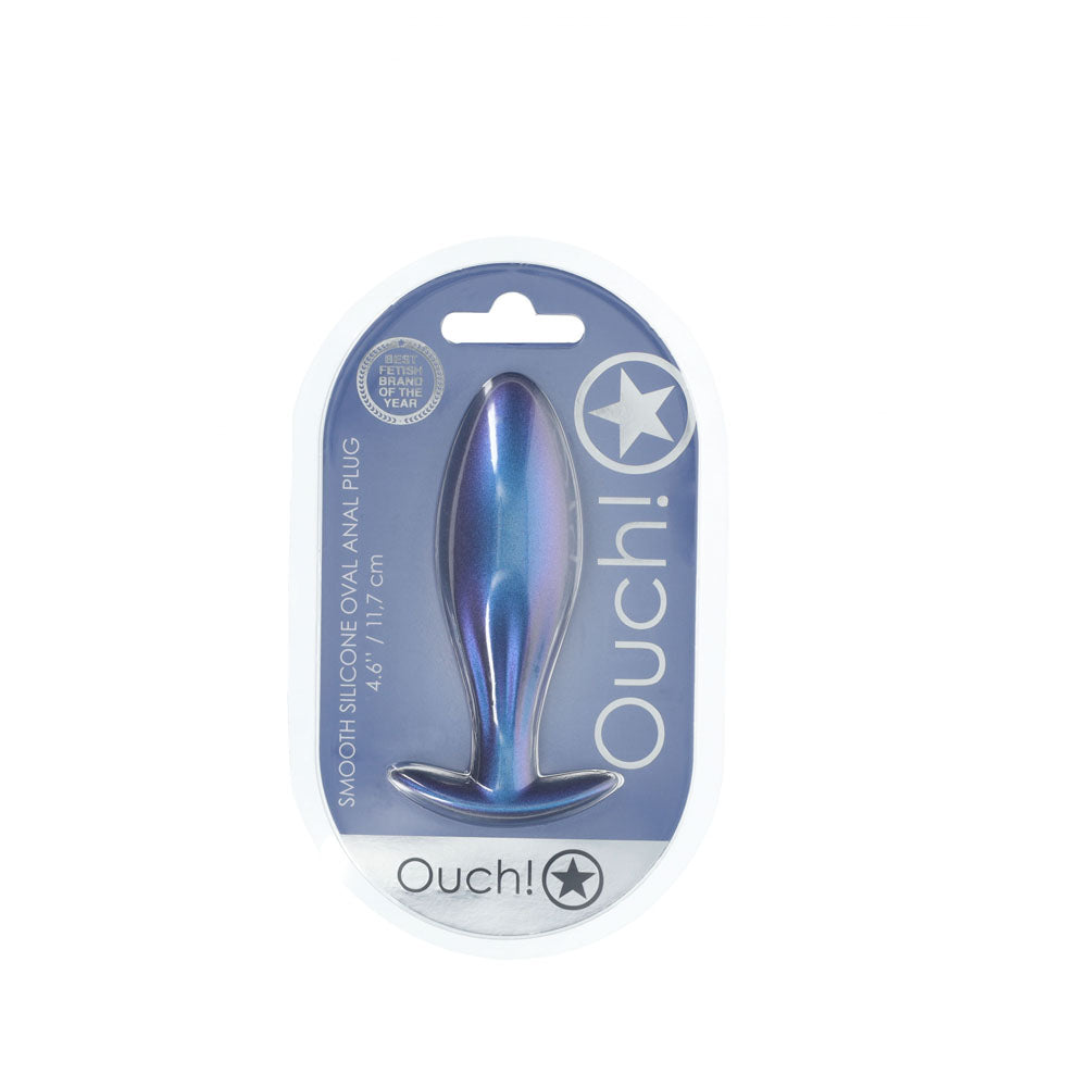 OUCH! Oval Anal Plug - Metallic Blue - Metallic Blue 11.7 cm Butt Plug