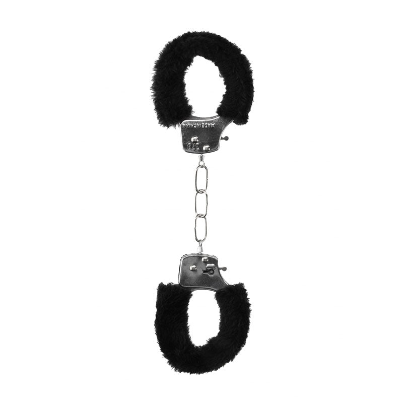 OUCH! Black & White Beginner's Furry Hand Cuffs - Black Restraints