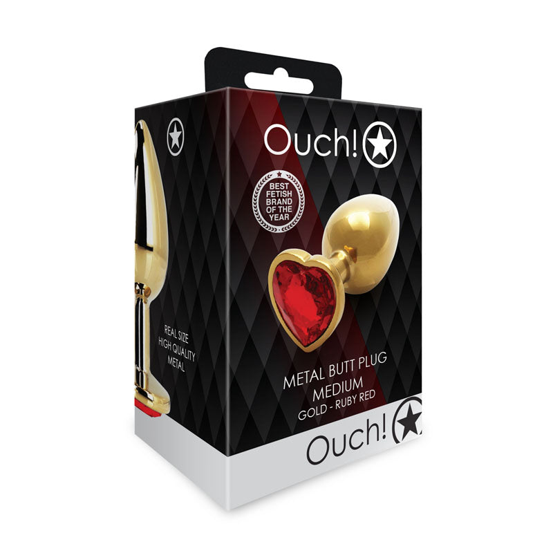 OUCH! Heart Gem Gold Butt Plug - Medium - Gold 8 cm Medium Butt Plug with Heart Gem Base