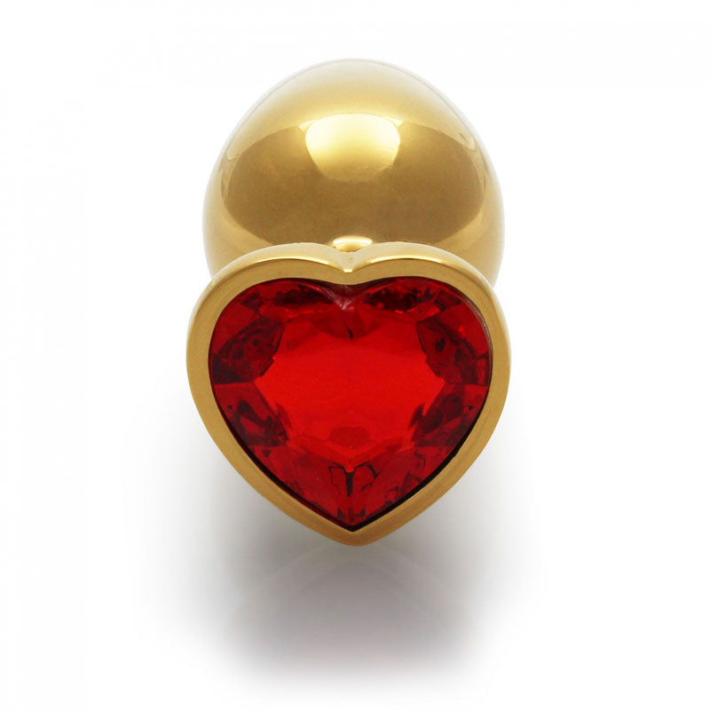 OUCH! Heart Gem Gold Butt Plug - Large - Gold 9.3 cm Large Butt Plug with Heart Gem Base