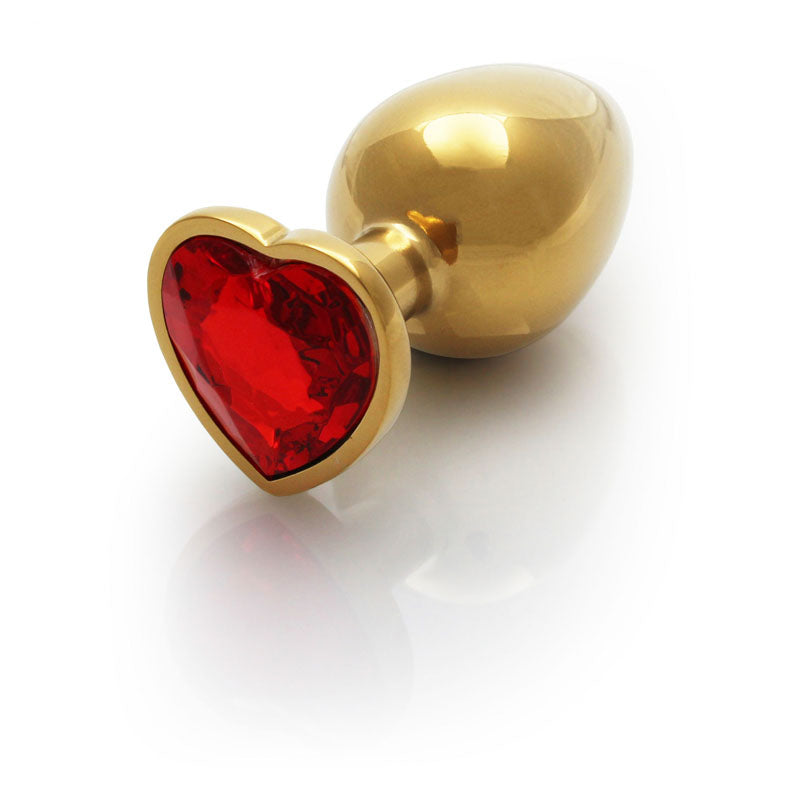 OUCH! Heart Gem Gold Butt Plug - Large - Gold 9.3 cm Large Butt Plug with Heart Gem Base