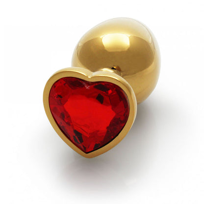 OUCH! Heart Gem Gold Butt Plug - Large - Gold 9.3 cm Large Butt Plug with Heart Gem Base