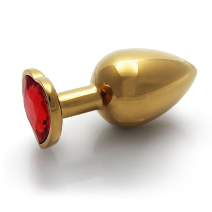 OUCH! Heart Gem Gold Butt Plug - Large - Gold 9.3 cm Large Butt Plug with Heart Gem Base