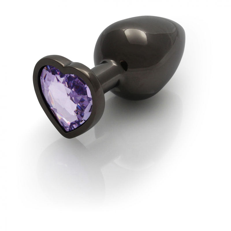 OUCH! Heart Gem Gunmetal Butt Plug - Medium - Gunmetal 8 cm Medium Butt Plug with Heart Gem Base