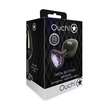 OUCH! Heart Gem Gunmetal Butt Plug - Medium - Gunmetal 8 cm Medium Butt Plug with Heart Gem Base