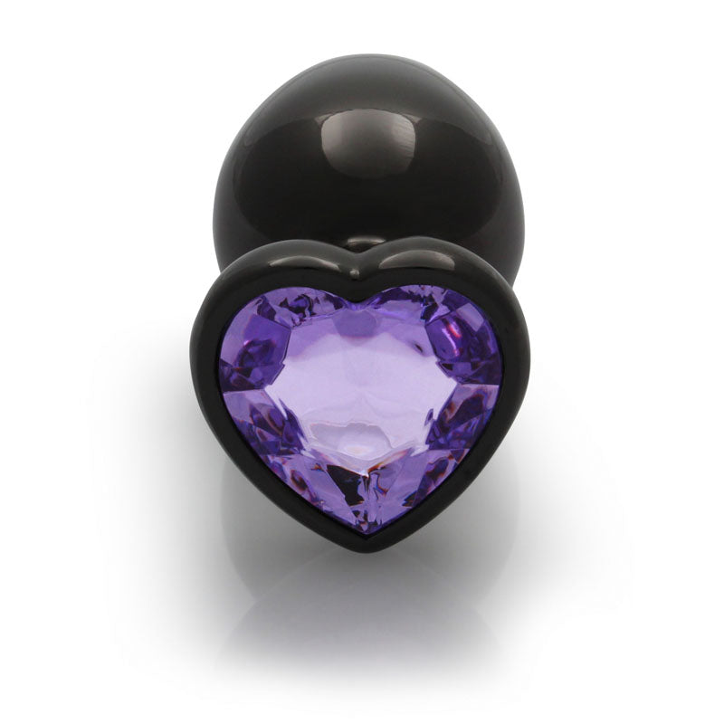 OUCH! Heart Gem Gunmetal Butt Plug - Large - Gunmetal 9.3 cm Large Butt Plug with Heart Gem Base