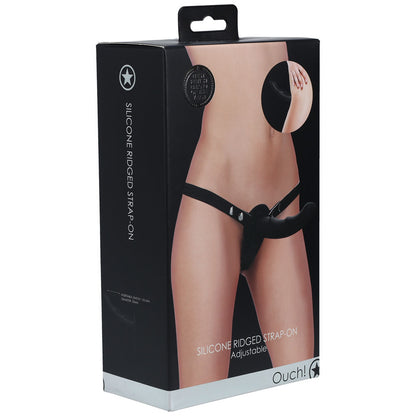 OUCH! Silicone Ridged Strap-On - Black - Black Strap-On