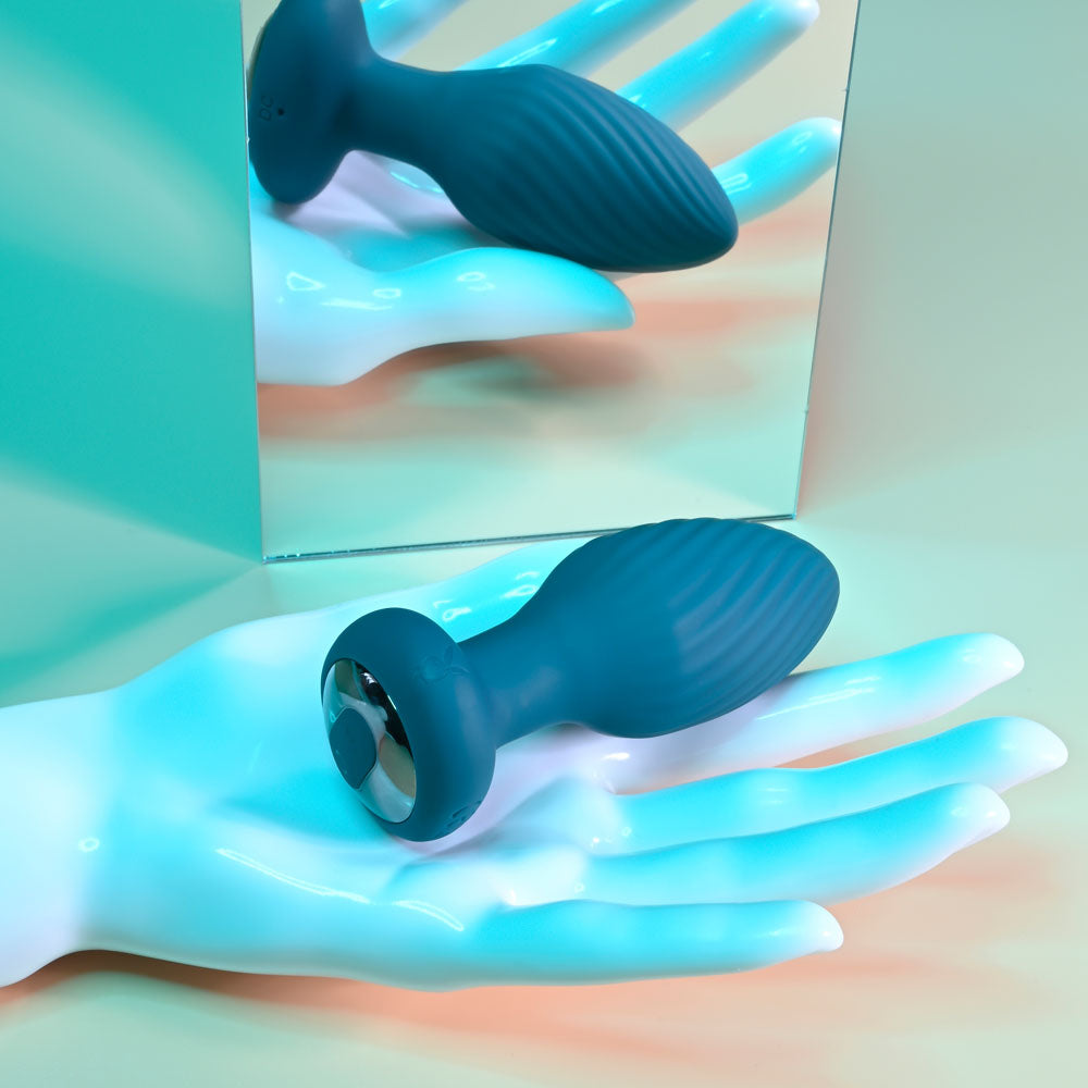 Playboy Pleasure SPINNING TAIL TEASER - Blue 9.7 cm USB Rechargeable Vibrating & Rotating Butt Plug with Wireless Remote