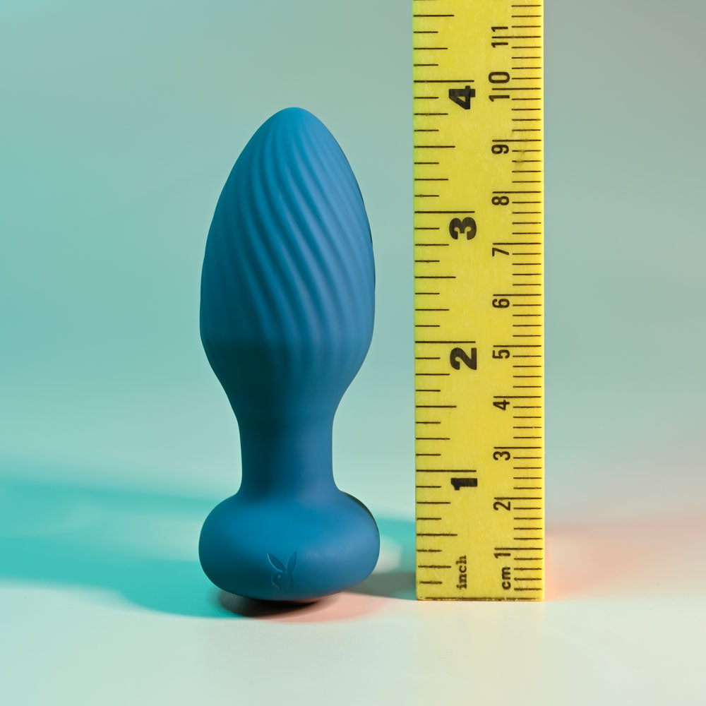 Playboy Pleasure SPINNING TAIL TEASER - Blue 9.7 cm USB Rechargeable Vibrating & Rotating Butt Plug with Wireless Remote