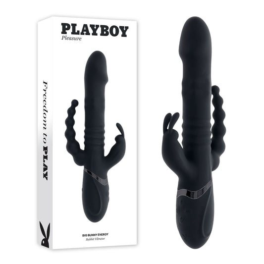 Playboy Pleasure BIG BUNNY ENERGY - Black 26.2 cm USB Rechargeable Rabbit Vibrator with Anal Beads