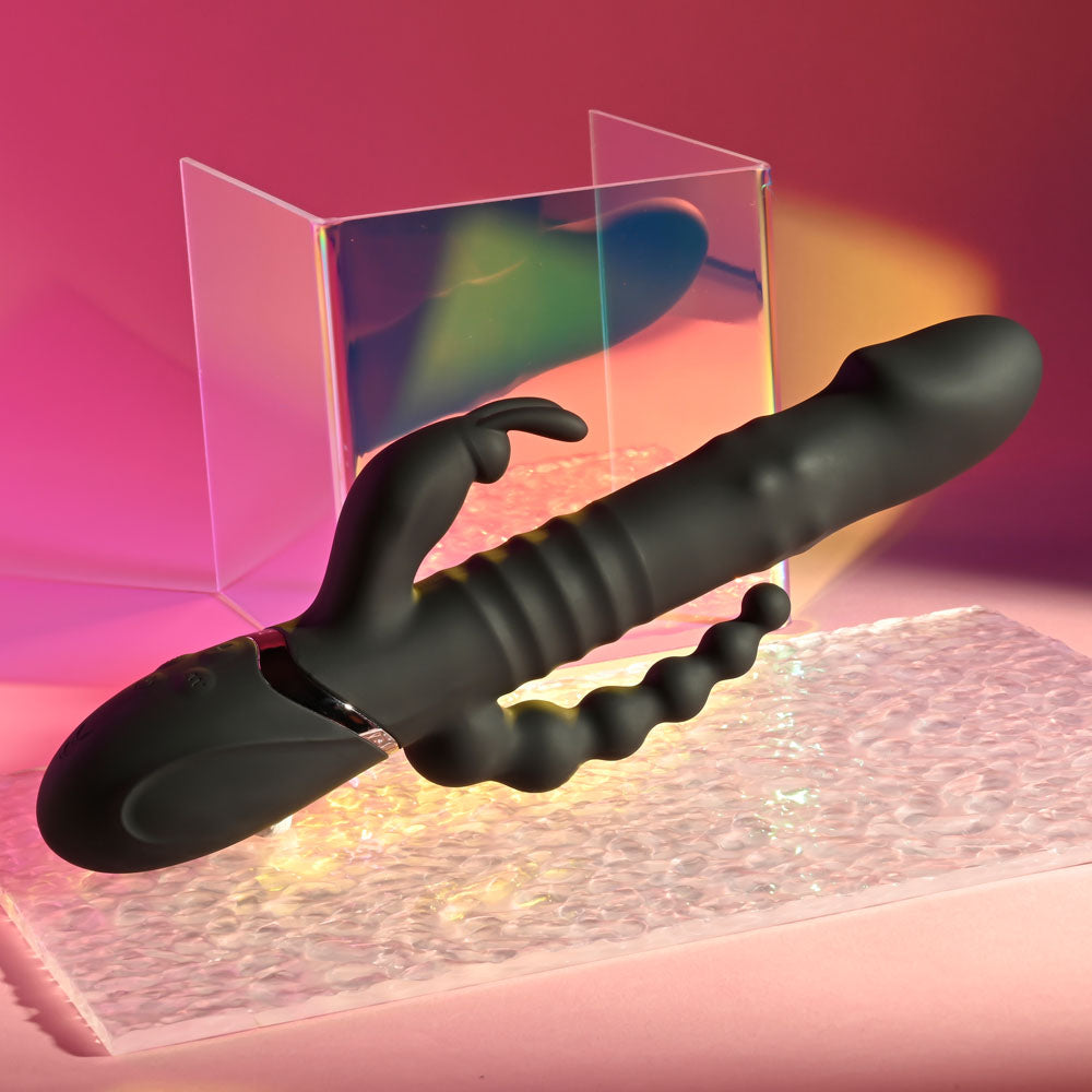 Playboy Pleasure BIG BUNNY ENERGY - Black 26.2 cm USB Rechargeable Rabbit Vibrator with Anal Beads