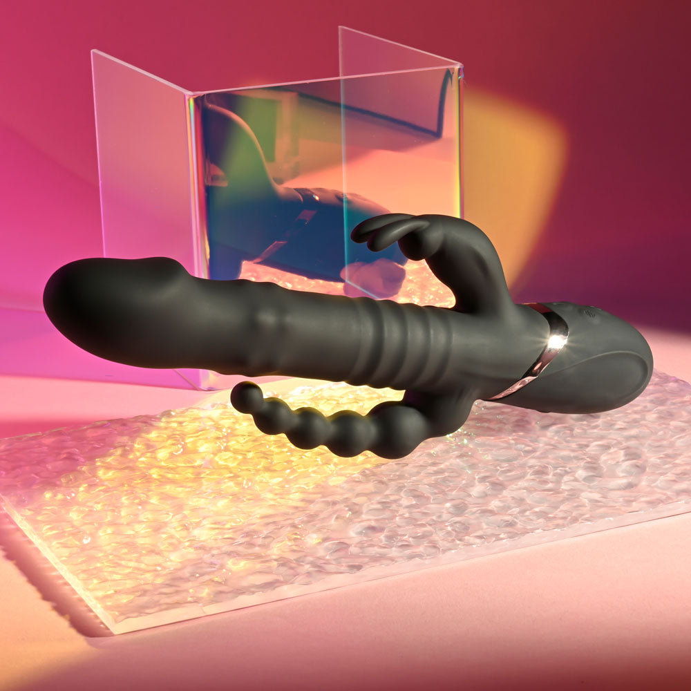 Playboy Pleasure BIG BUNNY ENERGY - Black 26.2 cm USB Rechargeable Rabbit Vibrator with Anal Beads