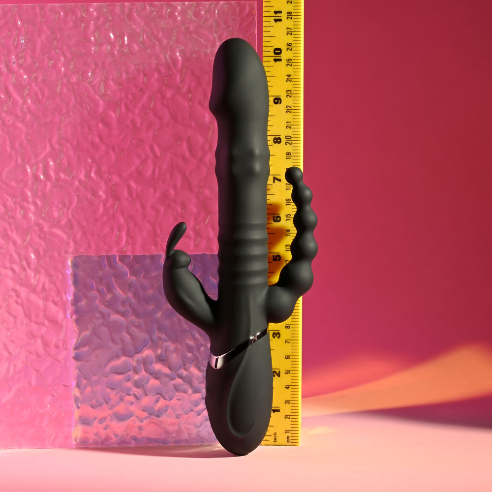 Playboy Pleasure BIG BUNNY ENERGY - Black 26.2 cm USB Rechargeable Rabbit Vibrator with Anal Beads