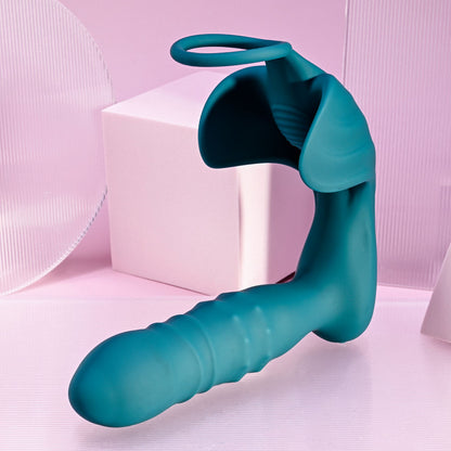 Playboy Pleasure BRING IT ON - Teal USB Rechargeable Thrusting Anal Plug with Cock Ring