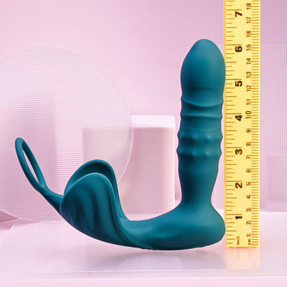 Playboy Pleasure BRING IT ON - Teal USB Rechargeable Thrusting Anal Plug with Cock Ring