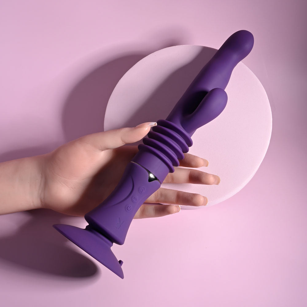 Playboy Pleasure HOPPY ENDING - Purple 29.2 cm USB Rechargeable Thrusting Rabbit Vibrator