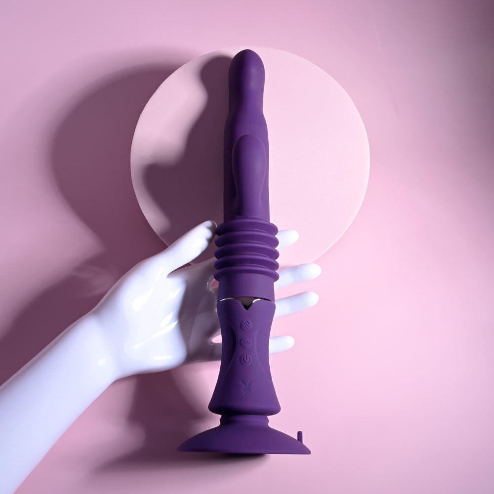 Playboy Pleasure HOPPY ENDING - Purple 29.2 cm USB Rechargeable Thrusting Rabbit Vibrator