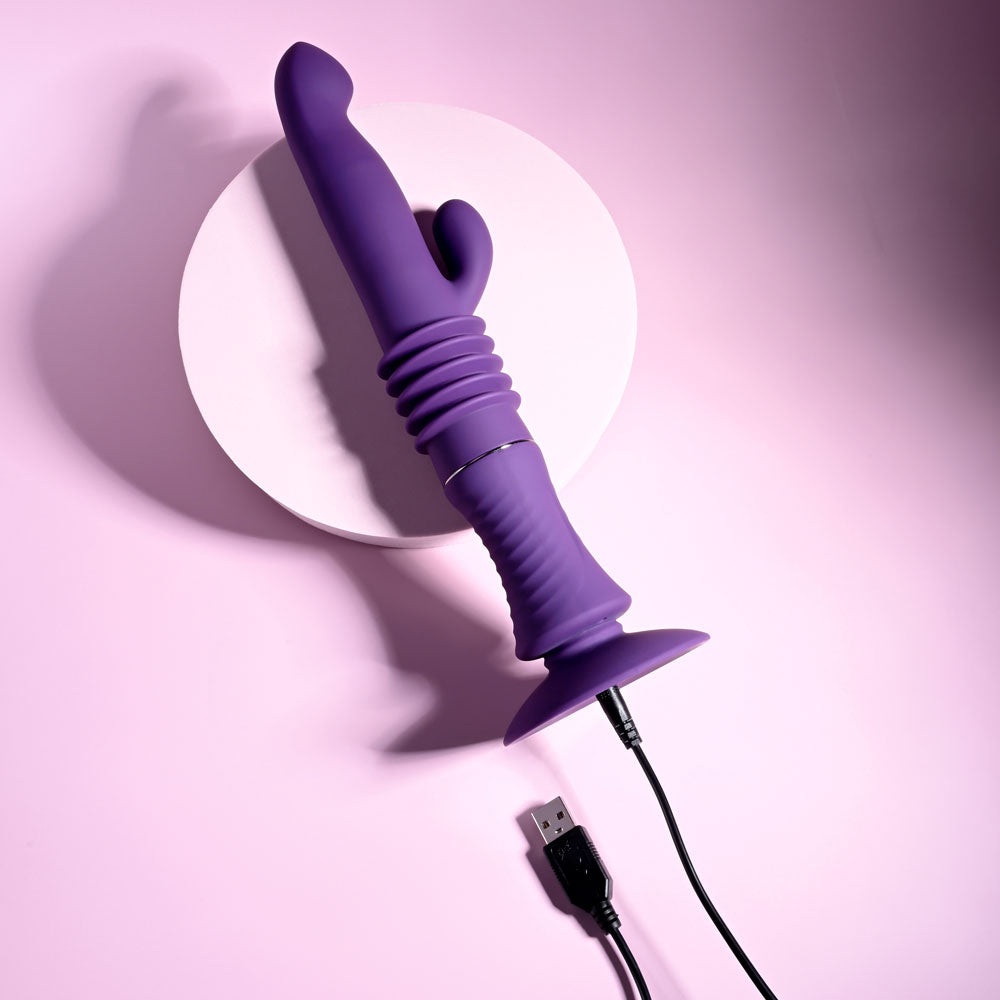 Playboy Pleasure HOPPY ENDING - Purple 29.2 cm USB Rechargeable Thrusting Rabbit Vibrator