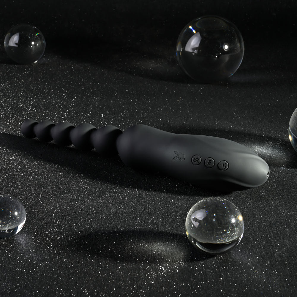 Playboy Pleasure LET IT BEAD - Black 23.1 cm USB Rechargeable Vibrating Anal Beads with Clitoral Suction