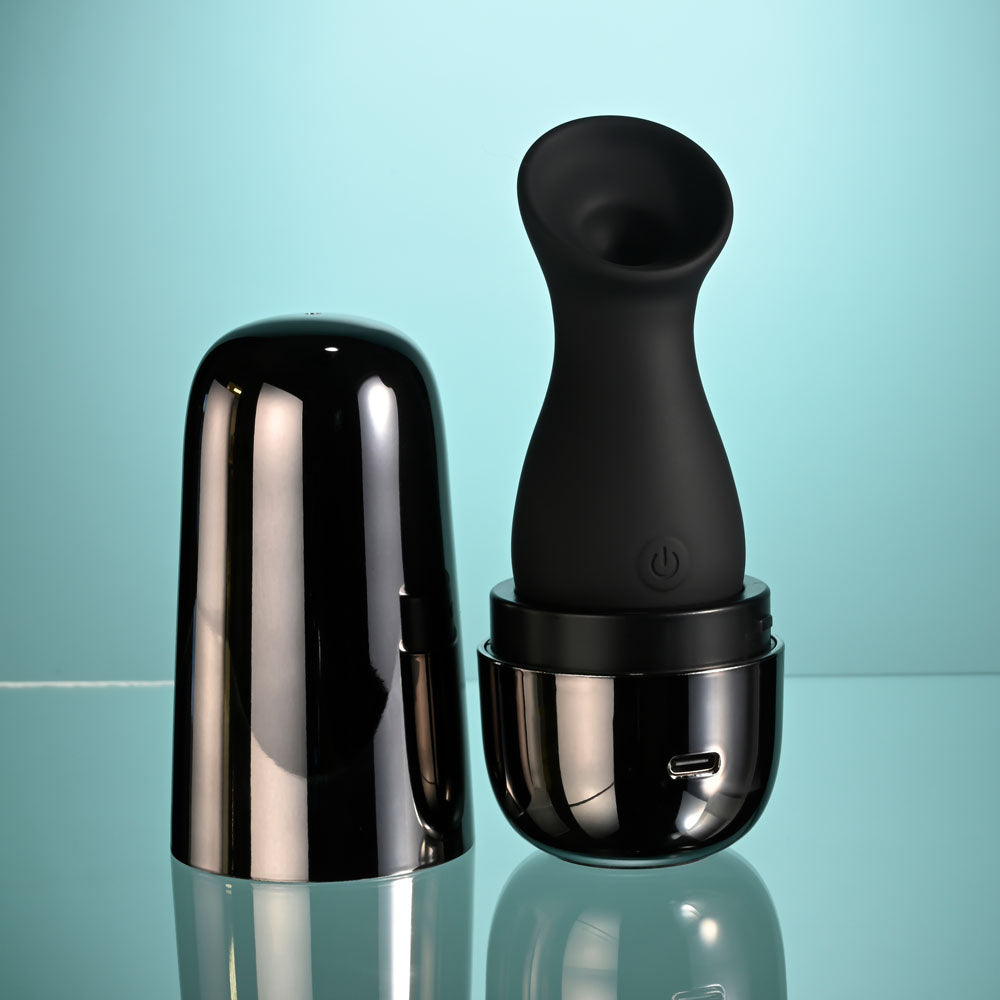 Playboy Pleasure THE JET SET - SUCKER - Black 10.3 cm Sucking Stimulator with Rechargeable Charging Case