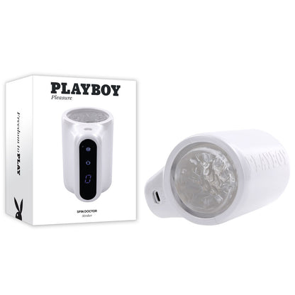 Playboy Pleasure SPIN DOCTOR - White USB Rechargeable Vibrating & Spinning Stroker