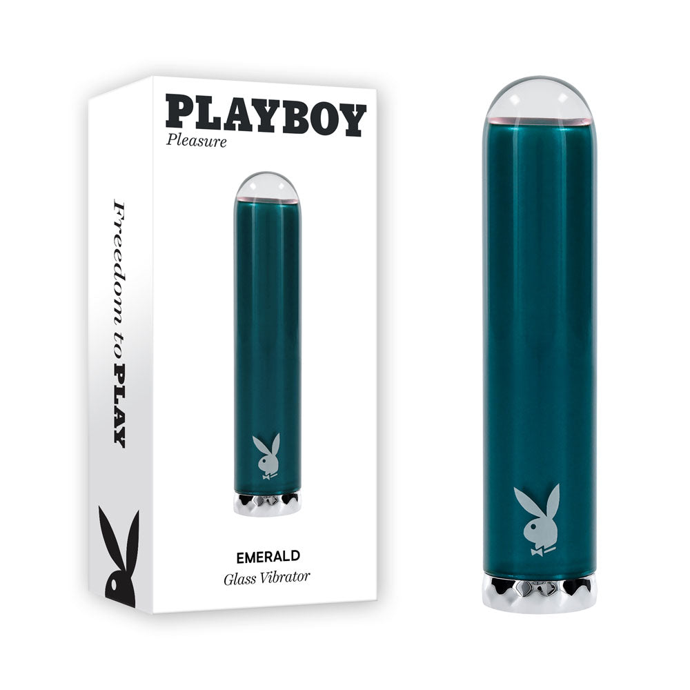 Playboy Pleasure EMERALD - Blue 9.1 cm USB Rechargeable Glass Tipped Bullet