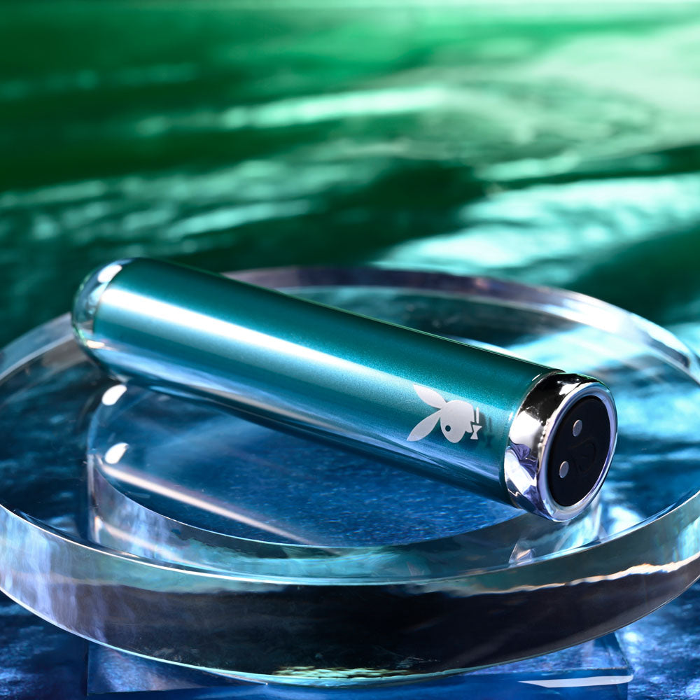 Playboy Pleasure EMERALD - Blue 9.1 cm USB Rechargeable Glass Tipped Bullet