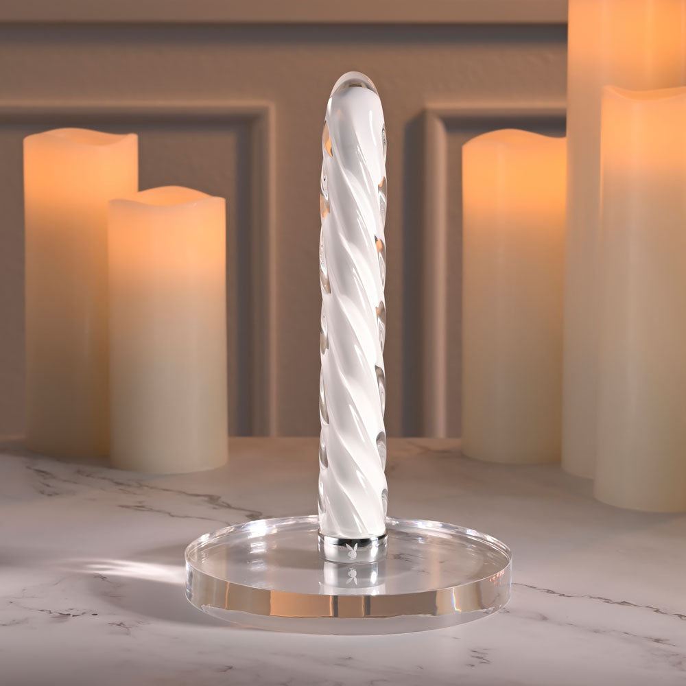 Playboy Pleasure IN A TWIST - White Glass 17.5 cm USB Rechargeable Vibrator