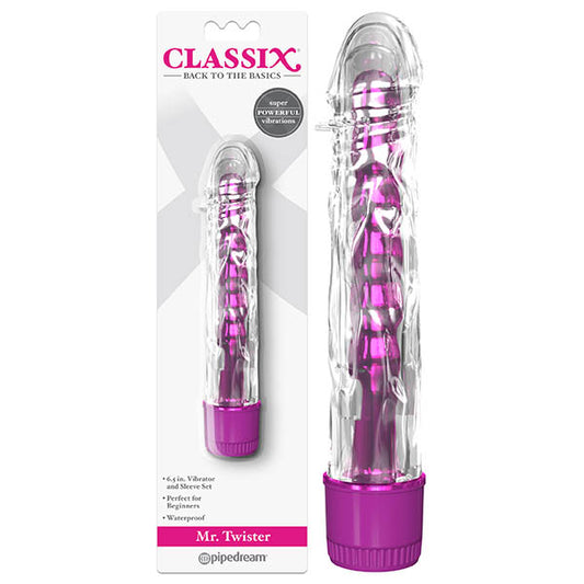 Classix Mr Twister - Metallic Pink 16.5 cm (6) Vibrator with Clear Sleeve