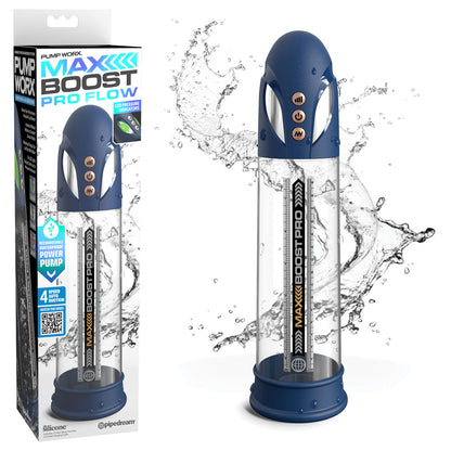 Pump Worx Max Boost Pro Flow - Blue - Blue/Clear USB Rechargeable Waterproof Auto Penis Pump