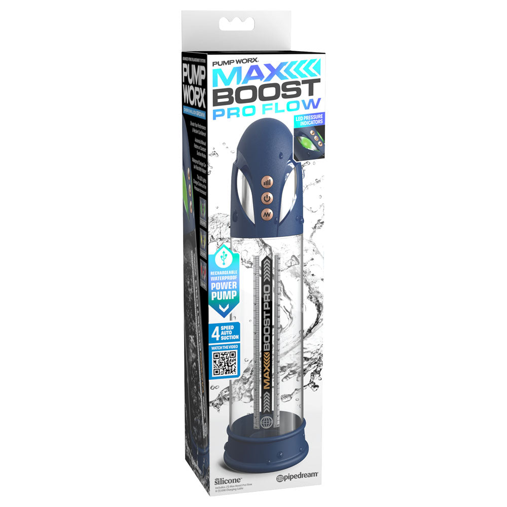 Pump Worx Max Boost Pro Flow - Blue - Blue/Clear USB Rechargeable Waterproof Auto Penis Pump