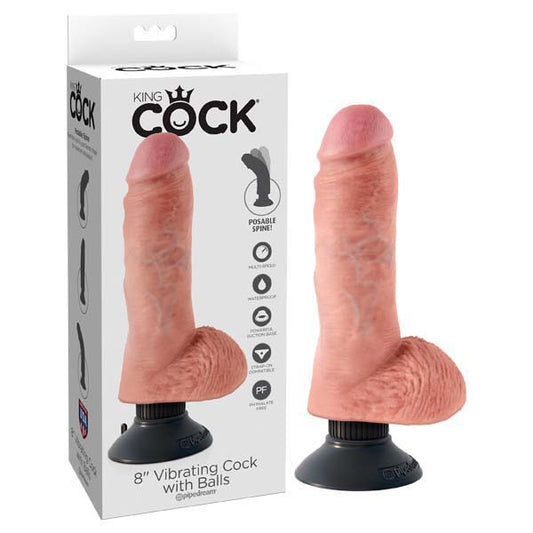 King Cock 8'' Vibrating Cock with Balls - Flesh 20.3 cm Vibrating Dong