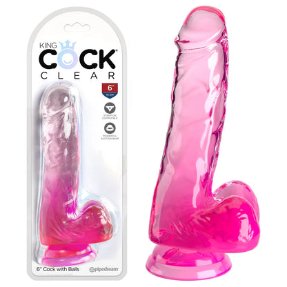 King Cock Clear 6 Cock with Balls - Pink - Pink 15.2 cm Dong