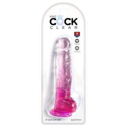 King Cock Clear 8'' Cock with Balls - Pink - Pink 20.3 cm Dong