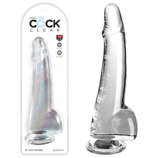 King Cock Clear 10'' Cock with Balls - Clear - Clear 25 cm Dong