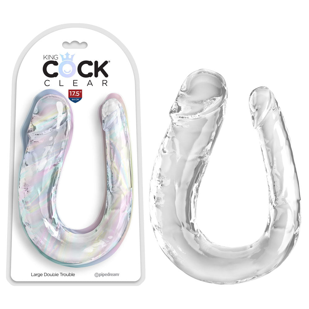 King Cock Clear Large Double Trouble - Clear Large Double Penetration Dong