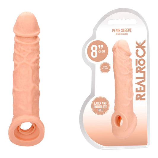 REALROCK 8 Realistic Penis Extender with Rings - Flesh 20.3 cm Penis Extension Sleeve