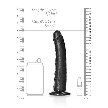 REALROCK Realistic Slim Dildo with Suction Cup - 20.5cm - Black 20.5 cm (8) Dong